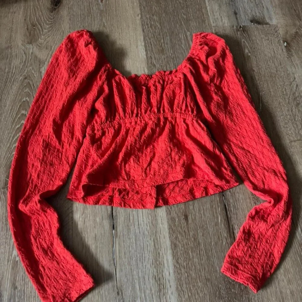 Free People Red Ladybug‎ Long Sleeve Top Size M